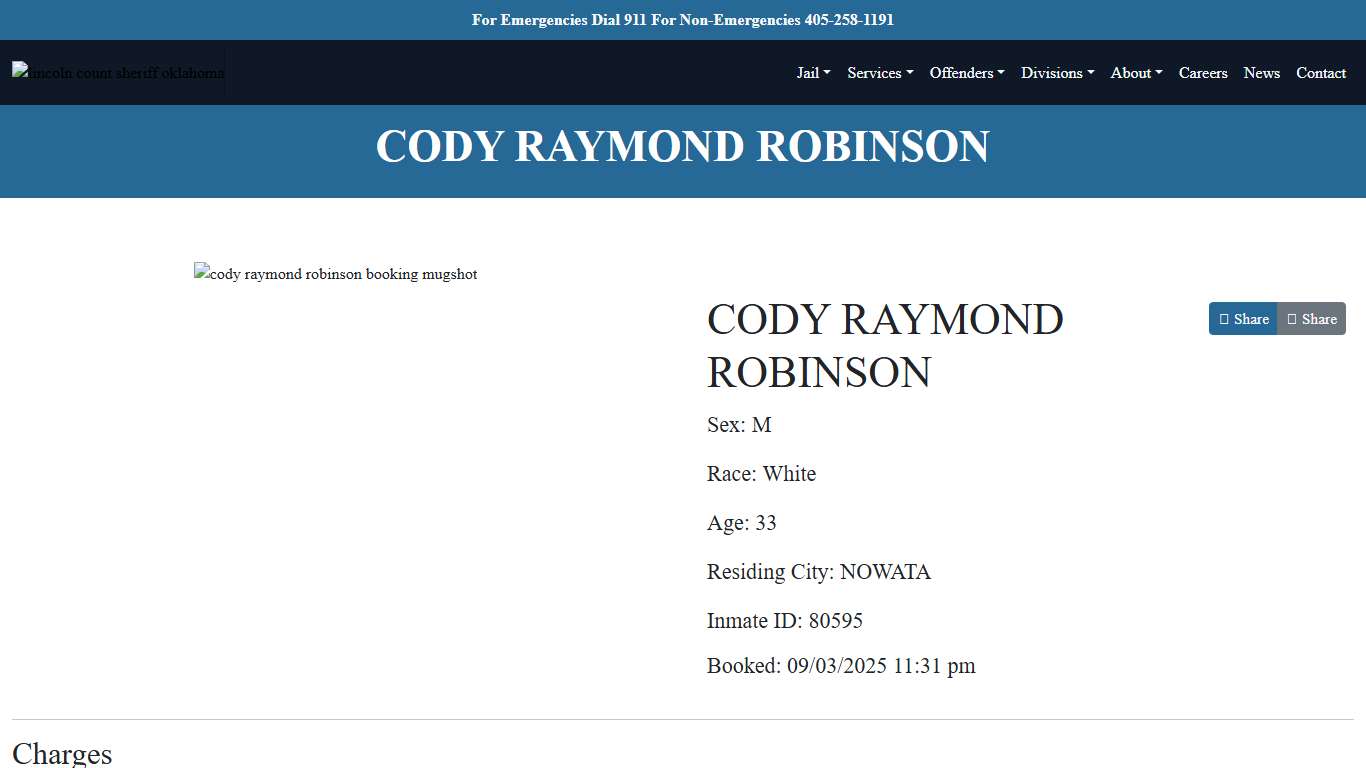 CODY ROBINSON Booked at the Lincoln County Jail
