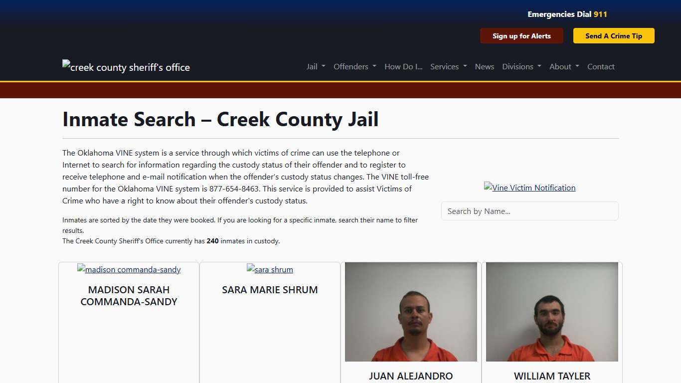 Inmate Search Creek County Sheriff's Office